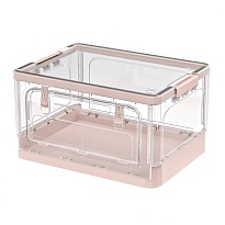 Ящик пластиковый складной прозрачный, дно розовое, 490х360х280 мм, с колесиками в Курске Ящик пластиковый складной прозрачный, дно розовое, 490х360х280 мм, с колесиками в Курске