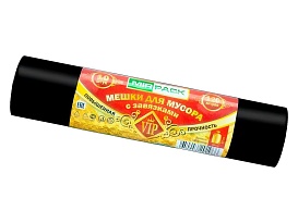 Мешки для мусора 120 л, с завязками, черные, в рулоне 10 шт., ПНД, 15 мкм, 800х750 мм, VIP, Z12010black в Курске