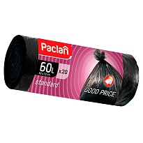 Мешки для мусора 60 л, черные, в рулоне 20 шт., ПНД, 7,4 мкм, 720х600 мм, PACLAN, 600820 в Курске