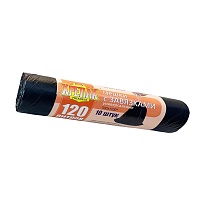 Мешки для мусора 120 л, с завязками, черные, в рулоне 10 шт., ПНД, 16 мкм, 1100х700 мм, Крепак, 4607075710320 в Курске