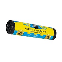 Мешки для мусора 120 л, с ушками, черные, в рулоне 10 шт., ПНД, 13 мкм, 1050х680 мм, Крепакоф, 4607075710436 в Курске