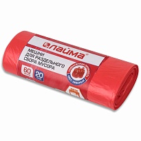 Мешки для мусора 60 л, красный, в рулоне 20 шт., ПНД, 10 мкм, 680х580 мм, LAIMA, 606702 в Курске