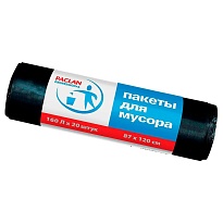 Мешки для мусора 160 л, черные, в рулоне 20 шт., ПВД, 30 мкм, 1200х870 мм, PACLAN Professional, 604082 в Курске