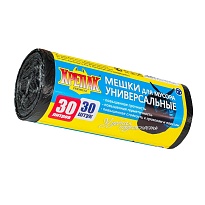Мешки для мусора 30 л, черные, в рулоне 30 шт., ПНД, 9 мкм, 600х500 мм, Крепак, 4607075710108 в Курске