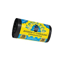 Мешки для мусора 20 л, с ушками, черные, в рулоне 30 шт., ПНД, 10 мкм, 550х440 мм, Крепакоф, 4607075710405 в Курске