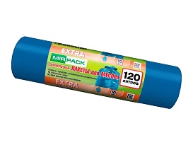 Мешки для мусора 120 л, синие, в рулоне 10 шт., ПНД, 14 мкм, 1100х700 мм, EXTRA, ex1201802 в Курске