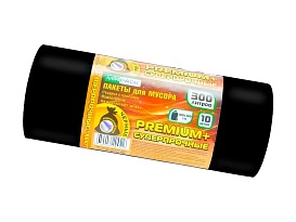 Мешки для мусора 300 л, черные, в рулоне 10 шт., ПВД 70 мкм, 1400х1000 мм, PREMIUM+, 30010160 в Курске