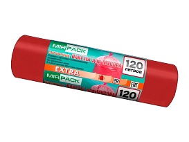 Мешки для мусора 120 л, красные, в рулоне 10 шт., ПНД, 14 мкм, 1100х700 мм, EXTRA, ex1201805 в Курске