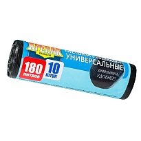Мешки для мусора 180 л, с ушками, черные, в рулоне 10 шт., ПНД, 20 мкм, 1150х800 мм, Крепак, 4607075710498 в Курске