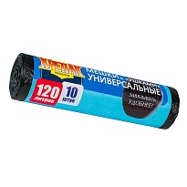 Мешки для мусора 120 л, с ушками, черные, в рулоне 10 шт., ПНД, 15 мкм, 1100х700 мм, Крепак, 4607075710474 в Курске