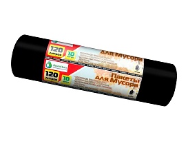 Мешки для мусора 120 л, черные, в рулоне 10 шт., ПНД, 12 мкм, 1100х700 мм, MIRPACK Classik, 1201011 в Курске