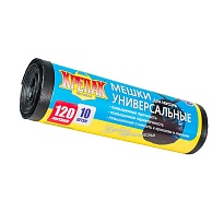 Мешки для мусора 120 л, черные, в рулоне 10 шт., ПНД, 15 мкм, 1100х700 мм, Крепак, 4607075710214 в Курске