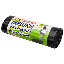 Мешки для мусора 160 л, черные, в рулоне 10 шт., ПВД, 23 мкм, 1200х900 мм, Любаша, 607681 в Курске