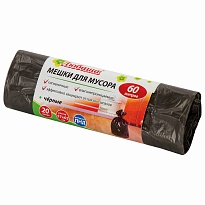 Мешки для мусора 60 л, черные, в рулоне 20 шт., ПНД, 5 мкм, 650х570 мм, Любаша, 605331 в Курске