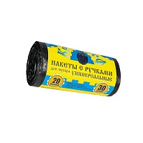 Мешки для мусора 20 л, с ручками, черные, в рулоне 30 шт., ПНД, 10 мкм, 550х440 мм, Крепакоф, 4607075710658 в Курске