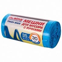 Мешки для мусора 35 л, с ручками, синие, в рулоне 30 шт., ПНД, 9 мкм, 540х500 мм, LAIMA ULTRA, 607683 в Курске