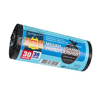 Мешки для мусора 30 л, с ушками, черные, в рулоне 30 шт., ПНД, 9 мкм, 600х500 мм, Крепак, 4607075710450 в Курске