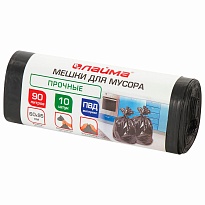 Мешки для мусора 90 л, черные, в рулоне 10 шт., ПВД, 25 мкм, 950х600 мм, LAIMA, 605332 в Курске
