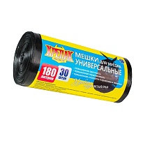 Мешки для мусора 180 л, черные, в рулоне 30 шт., ПНД, 20 мкм, 1150х800 мм, Крепак, 4607075710139 в Курске