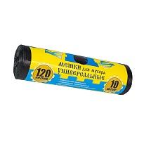Мешки для мусора 120 л, с ушками, черные, в рулоне 10 шт., ПНД, 13 мкм, 1050х680 мм, Крепакоф, 4607075710252 в Курске