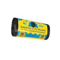 Мешки для мусора 30 л, с ручками, черные, в рулоне 30 шт., ПНД, 9 мкм, 620х480 мм, Крепакоф, 4607075710665 в Курске