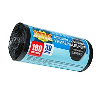 Мешки для мусора 180 л, с ушками, черные, в рулоне 30 шт., ПНД, 20 мкм, 1150х800 мм, Крепак, 4607075710399 в Курске