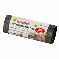 Мешки для мусора 30 л, черные, в рулоне 20 шт., ПНД, 5 мкм, 550х470 мм, Любаша эконом, 605329 в Курске