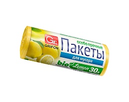 Мешки для мусора 30 л, ароматизированные, Лимон, желтые, в рулоне 20 шт., ПНД, 9 мкм, 560х530 мм, GRIFON Aroma, 101-020 Li в Курске