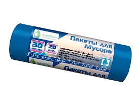 Мешки для мусора 30 л, синие, в рулоне 20 шт., ПНД, 7 мкм, 600х500 мм, MIRPACK Classik, 302041 в Курске