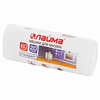Мешки для мусора 60 л, белые, в рулоне 20 шт., ПНД, 7 мкм, 680х580 мм, LAIMA, 605539 в Курске