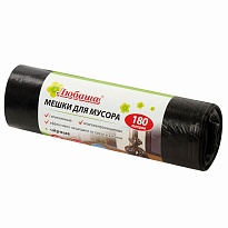 Мешки для мусора 180 л, черные, в рулоне 10 шт., ПВД, 24 мкм, 1060х800 мм, Любаша, 605336 в Курске