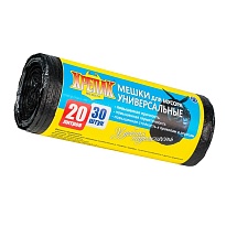 Мешки для мусора 20 л, черные, в рулоне 30 шт., ПНД, 10 мкм, 550х440 мм, Крепак, 4607075710092 в Курске