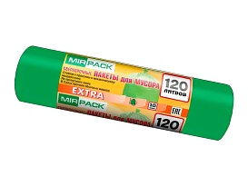 Мешки для мусора 120 л, зеленые, в рулоне 10 шт., ПНД, 14 мкм, 1100х700 мм, EXTRA, ex1201804 в Курске
